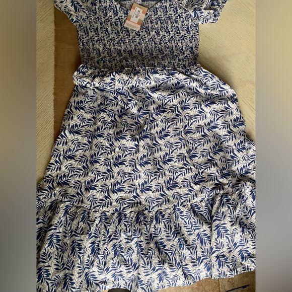 KOO DE KER Modest Floral Dress smocked bodice, & short sleeves Blue/White Size L - Picture 9 of 16